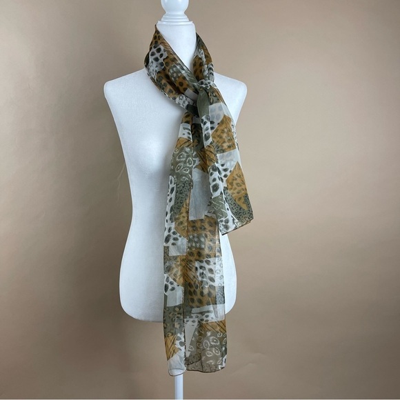 VINTAGE Animal Print Patchwork Sheer Scarf Wrap Chic Classy Formal Flowy - Picture 6 of 6